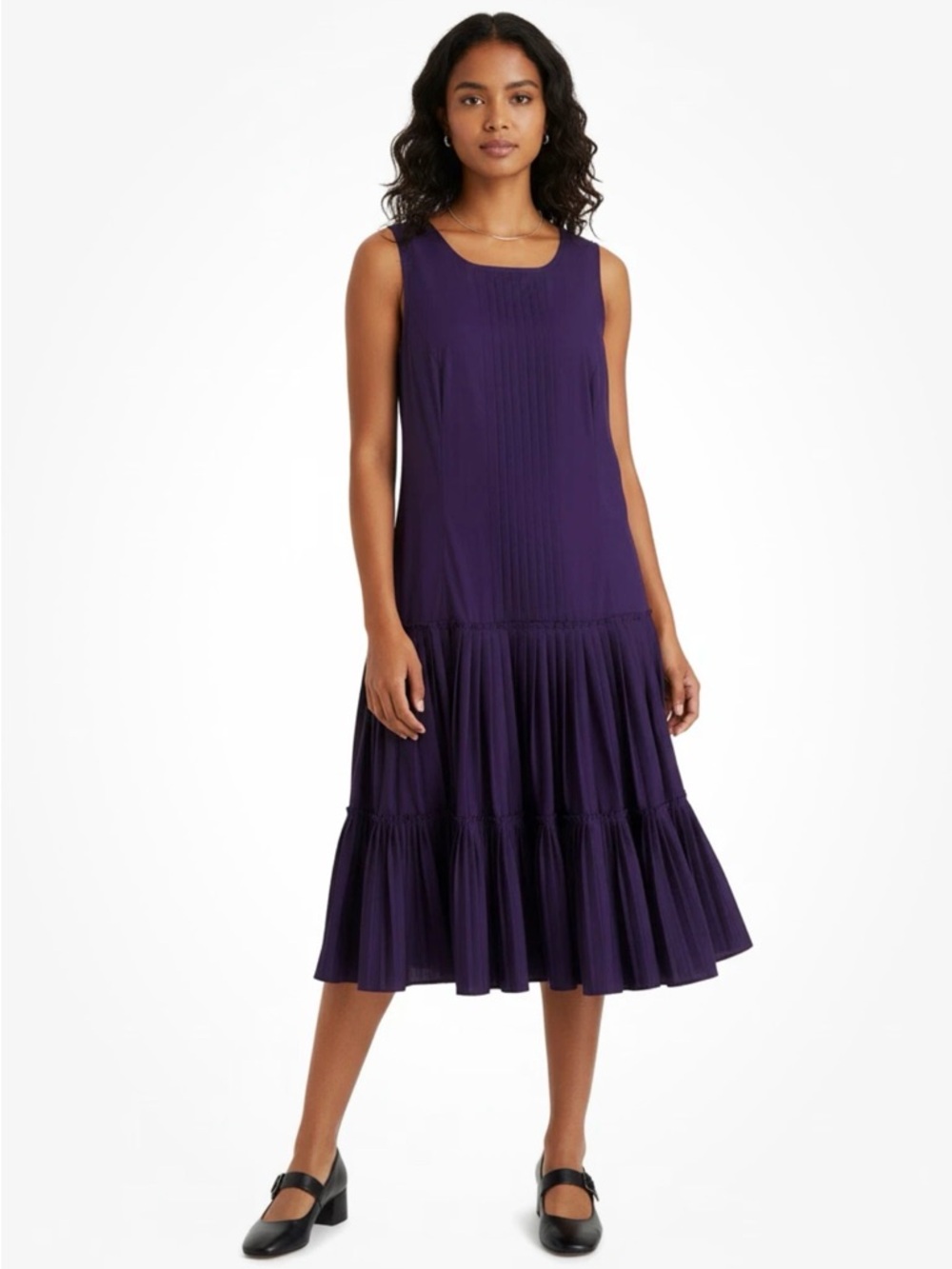 Oscar de la Renta Deep Purple Sleeveless Midi Tiered Dress
